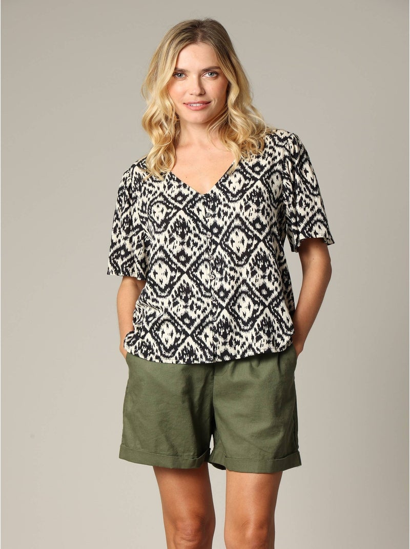 Blouse femme ample col V avec boutons et manches papillon 'Deeluxe' Noir - Kiabi