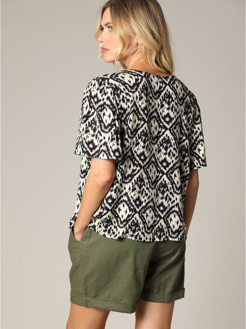 Blouse femme ample col V avec boutons et manches papillon 'Deeluxe' Noir - Kiabi