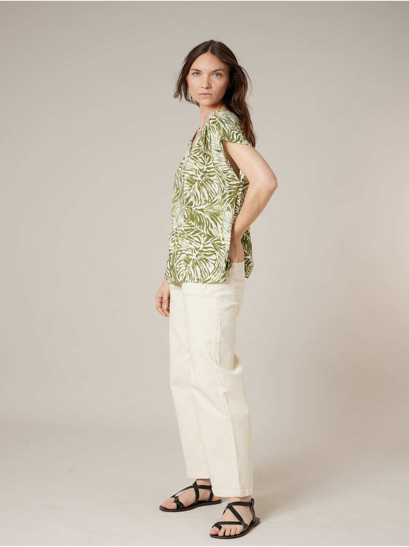 Blouse femme ample imprimé tropical 'Deeluxe' Kaki - Kiabi