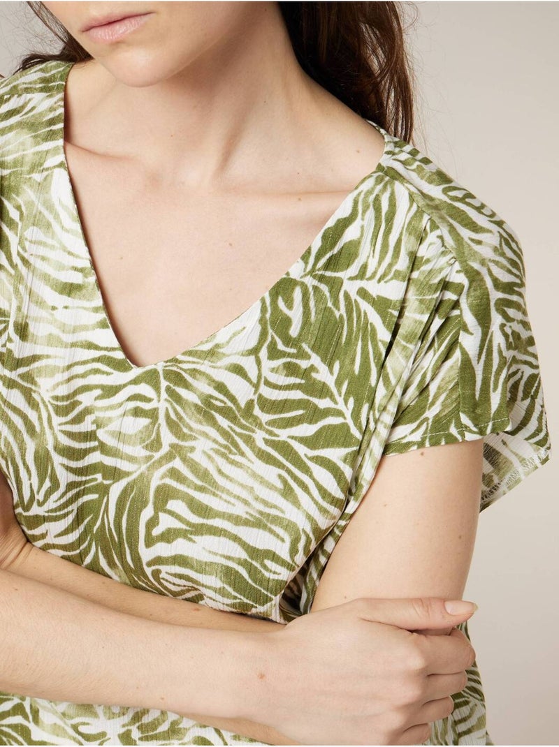 Blouse femme ample imprimé tropical 'Deeluxe' Kaki - Kiabi