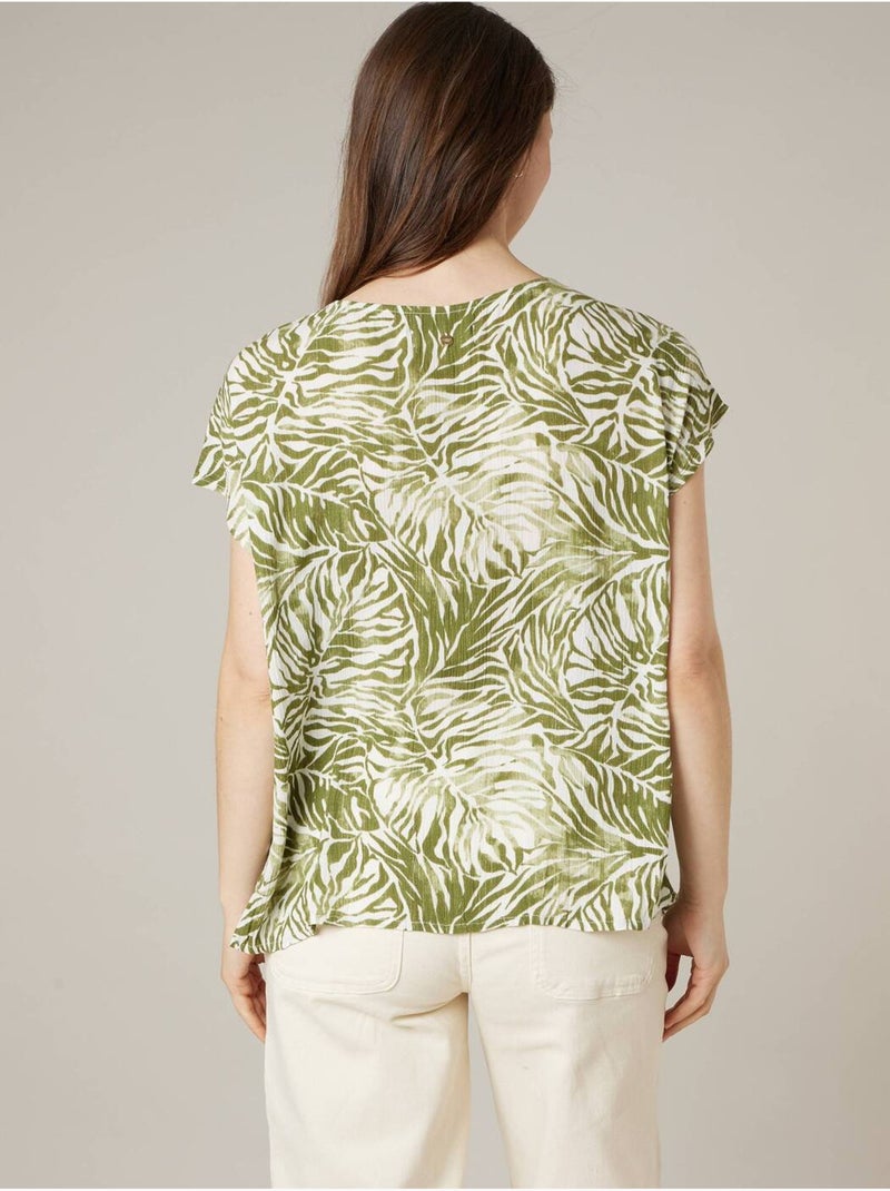 Blouse femme ample imprimé tropical 'Deeluxe' Kaki - Kiabi