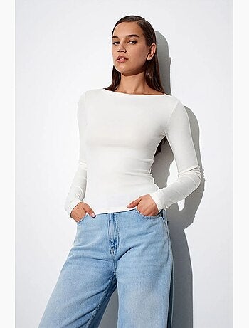 Blouse femme coupe ajustée à col bateau et manches longues dilvin