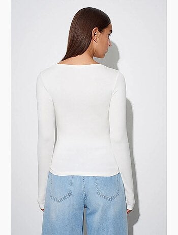 Blouse femme coupe ajustée à col bateau et manches longues dilvin