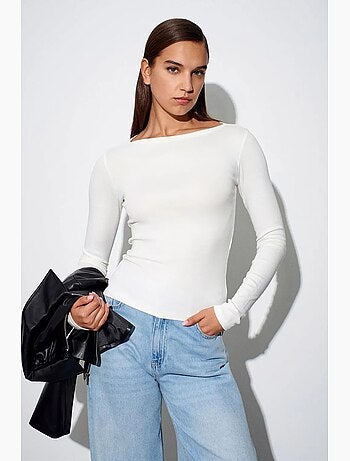 Blouse femme coupe ajustée à col bateau et manches longues dilvin