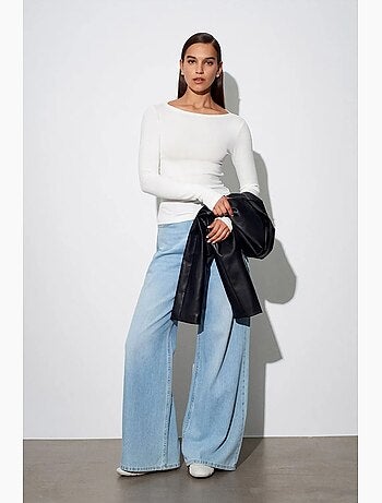 Blouse femme coupe ajustée à col bateau et manches longues dilvin