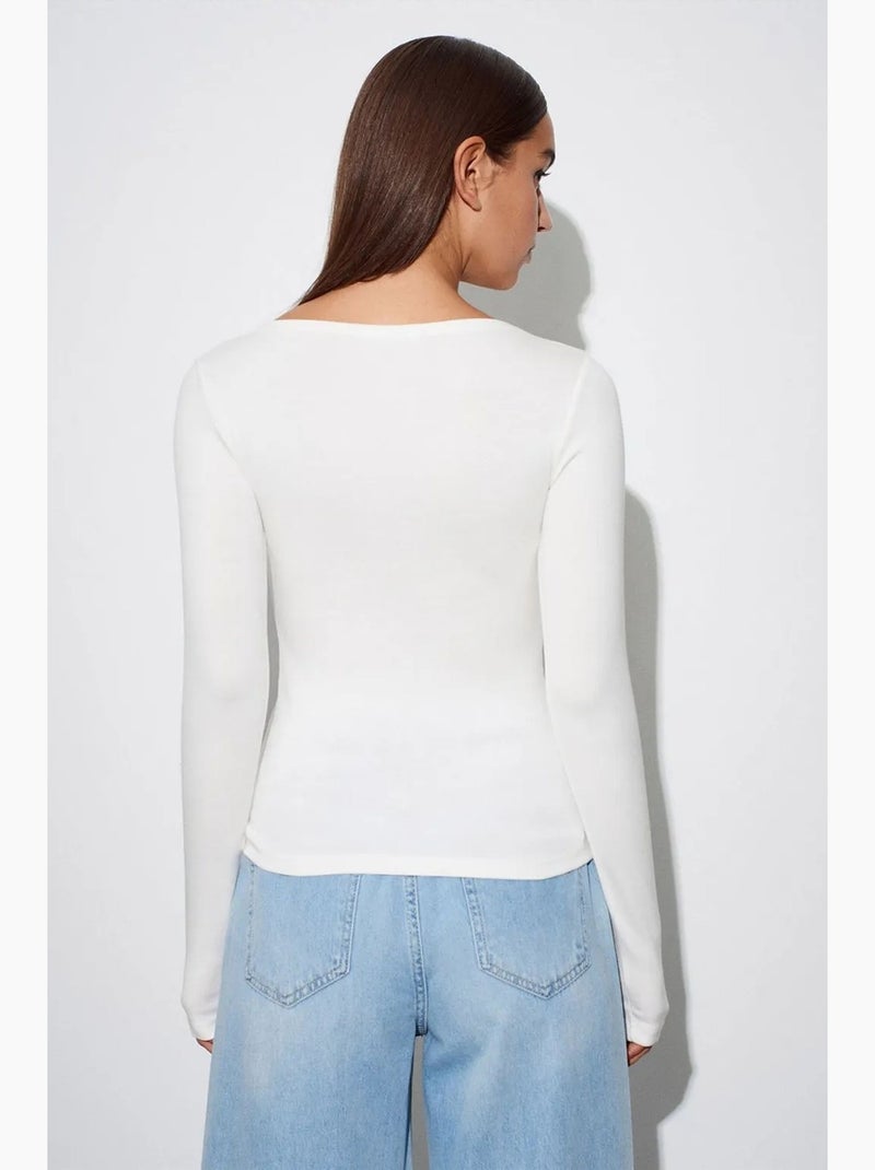 Blouse femme coupe ajustée à col bateau et manches longues dilvin Ecru - Kiabi