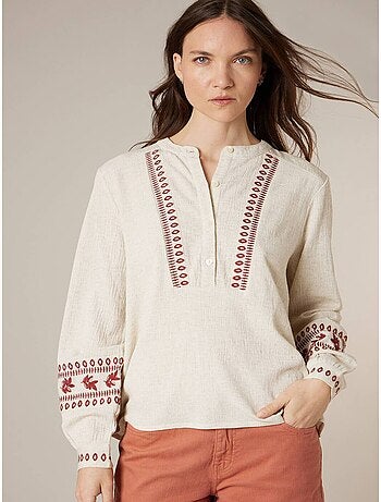 Blouse femme en coton broderies ethniques 'Deeluxe'