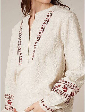 Blouse femme en coton broderies ethniques 'Deeluxe'