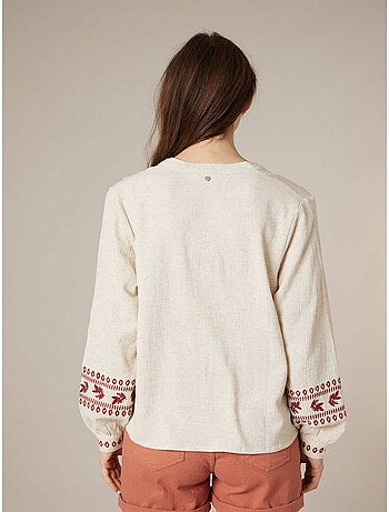 Blouse femme en coton broderies ethniques 'Deeluxe'