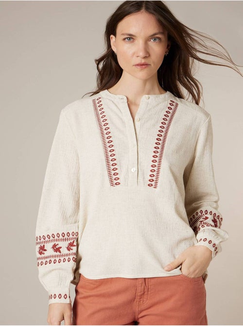 Blouse femme en coton broderies ethniques 'Deeluxe' - Kiabi