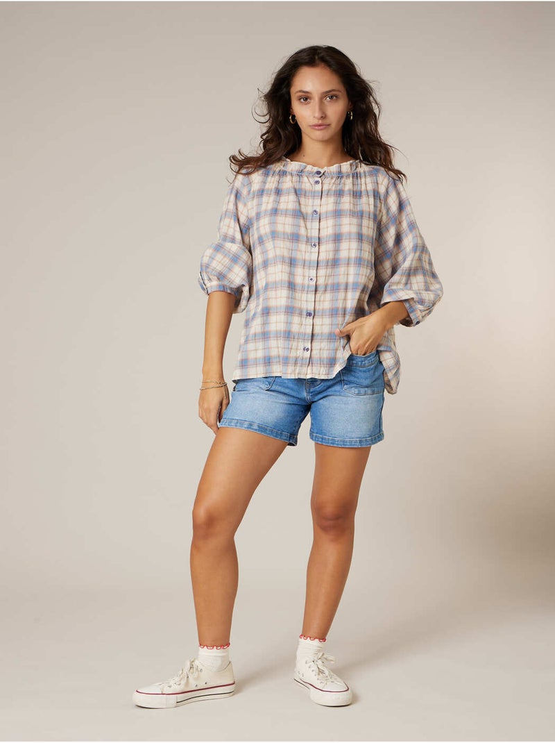 Blouse femme en coton 'Deeluxe' Bleu clair - Kiabi