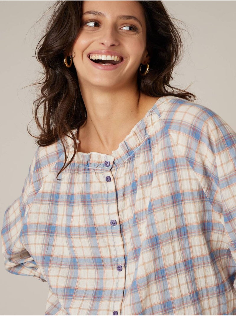 Blouse femme en coton 'Deeluxe' Bleu clair - Kiabi