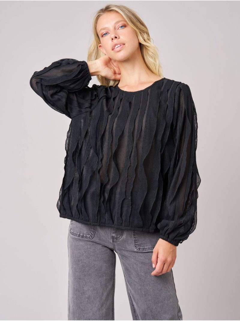 Blouse femme en maille fantaisie 'deeluxe' Noir - Kiabi