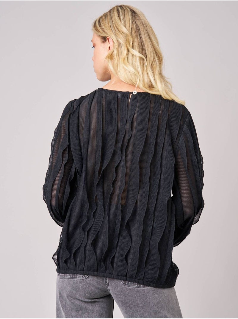 Blouse femme en maille fantaisie 'deeluxe' Noir - Kiabi