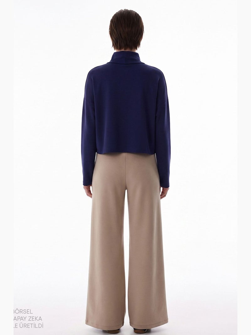 Blouse femme en modal à col montant et manches longues penti Bleu marine - Kiabi