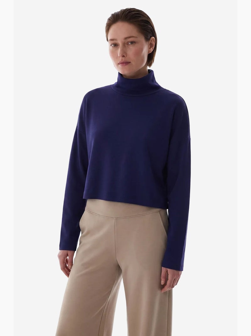 Blouse femme en modal à col montant et manches longues penti Bleu marine - Kiabi