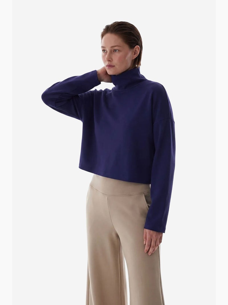 Blouse femme en modal à col montant et manches longues penti Bleu marine - Kiabi