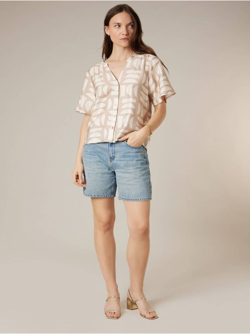 Blouse femme fluide imprimé graphique 'Deeluxe' Beige sable - Kiabi