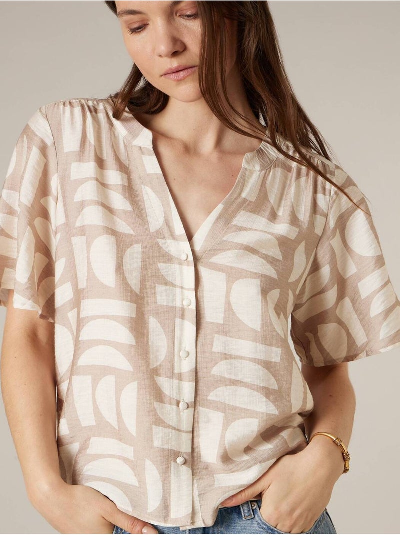 Blouse femme fluide imprimé graphique 'Deeluxe' Beige sable - Kiabi