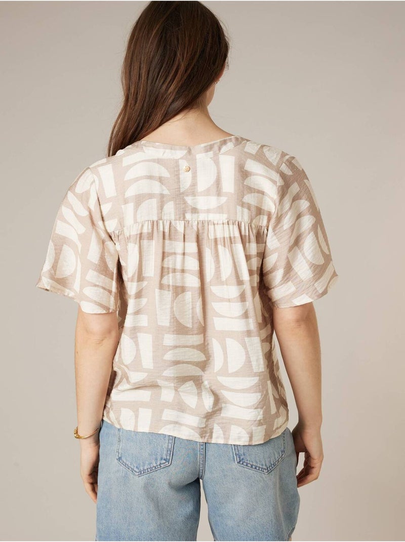 Blouse femme fluide imprimé graphique 'Deeluxe' Beige sable - Kiabi
