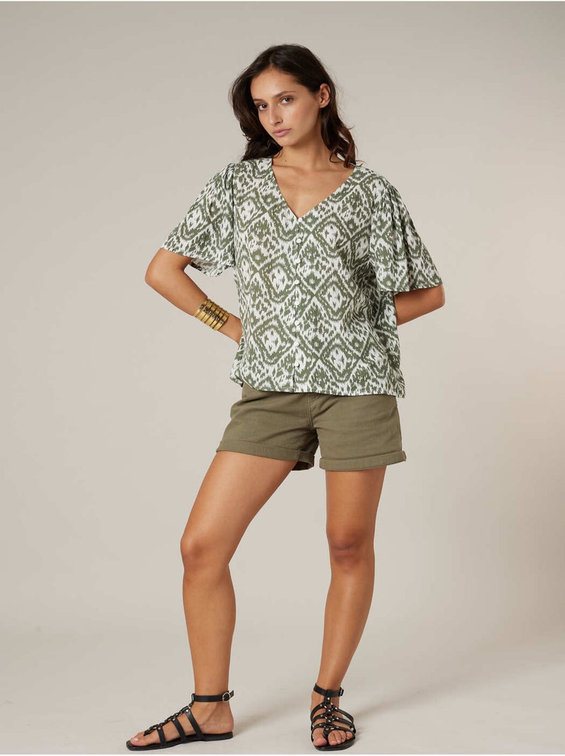 Blouse femme fluide motif ethniques 'Deeluxe' Kaki - Kiabi