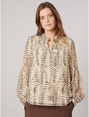 Blouse femme imprimée à col volanté 'deeluxe'