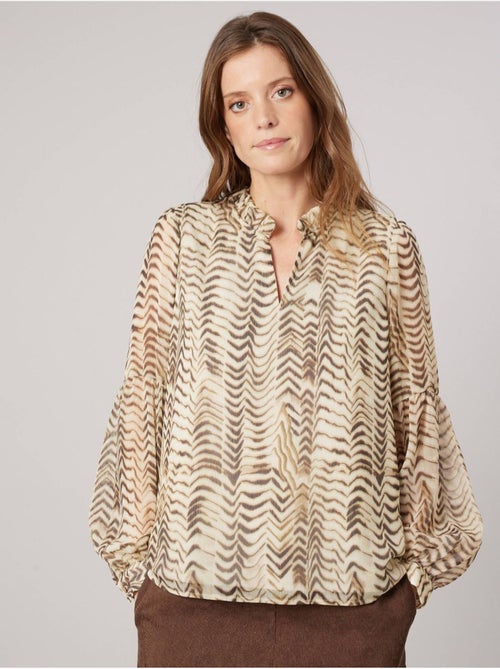 Blouse femme imprimée à col volanté 'deeluxe' - Kiabi