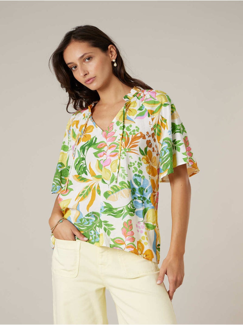 Blouse femme légère à imprimé tropical 'Deeluxe' Blanc - Kiabi