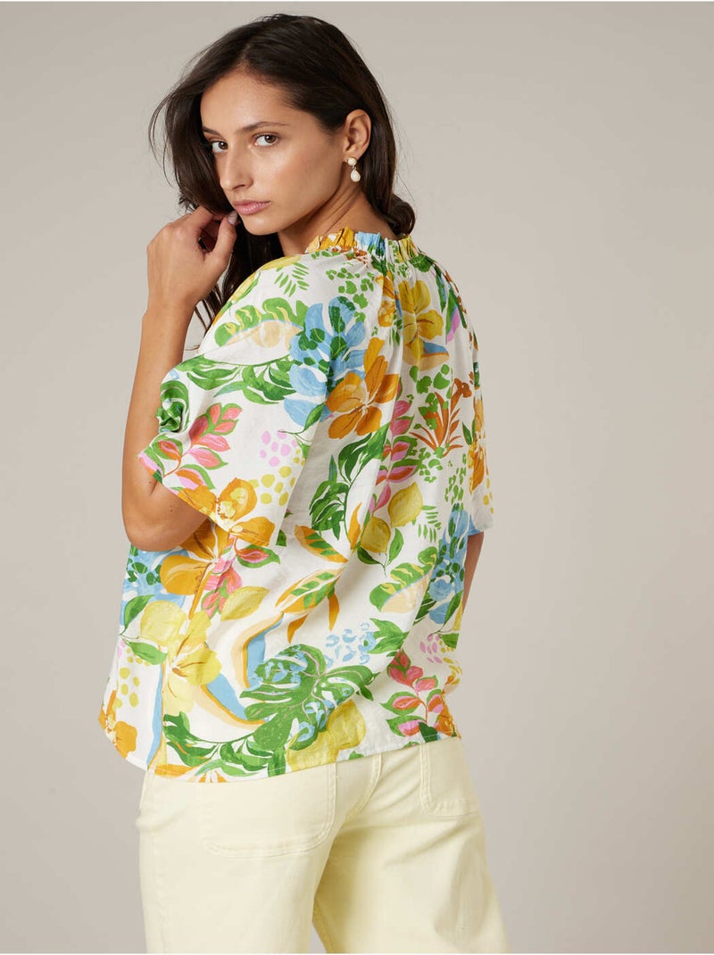 Blouse femme légère à imprimé tropical 'Deeluxe' Blanc - Kiabi