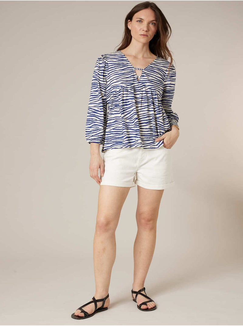 Blouse femme motif zébré bohème chic 'Deeluxe' Bleu - Kiabi