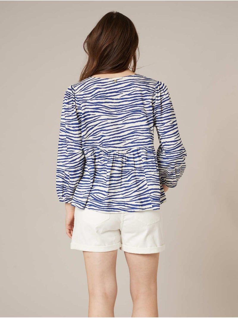 Blouse femme motif zébré bohème chic 'Deeluxe' Bleu - Kiabi