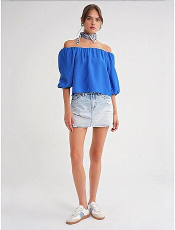 Blouse femme regular avec col madonna et détail volanté mixray