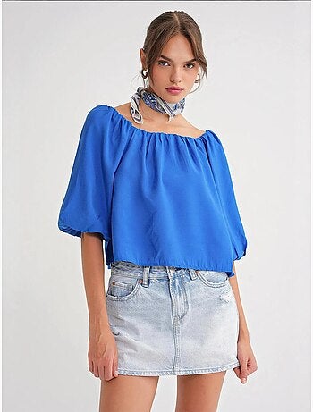 Blouse femme regular avec col madonna et détail volanté mixray