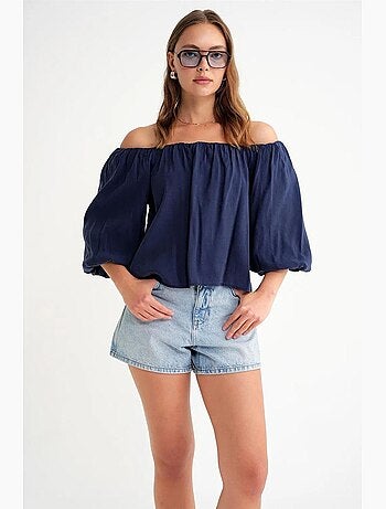 Blouse femme regular avec col madonna et détail volanté mixray