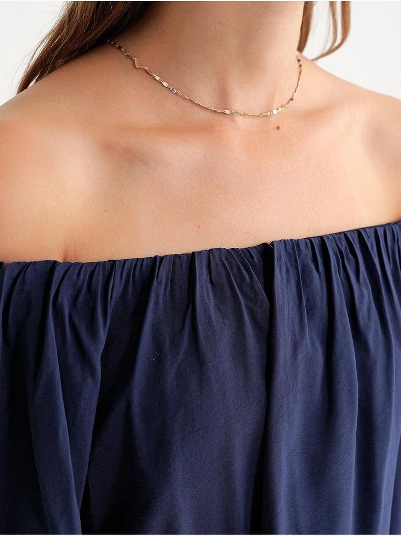 Blouse femme regular avec col madonna et détail volanté mixray Bleu marine - Kiabi