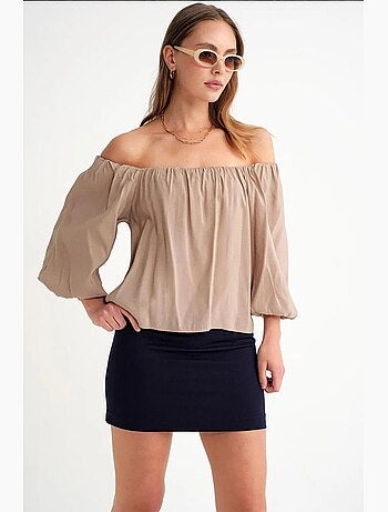 Blouse femme regular avec col madonna et détail volanté mixray