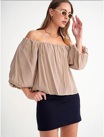 Blouse femme regular avec col madonna et détail volanté mixray