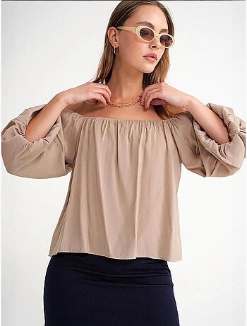 Blouse femme regular avec col madonna et détail volanté mixray