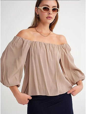 Blouse femme regular avec col madonna et détail volanté mixray
