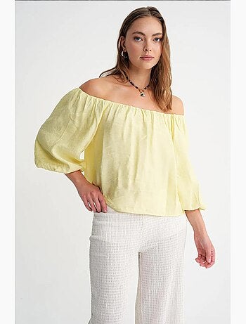 Blouse femme regular avec col madonna et détail volanté mixray