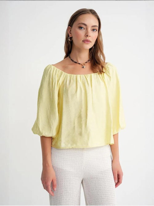 Blouse femme regular avec col madonna et détail volanté mixray - Kiabi