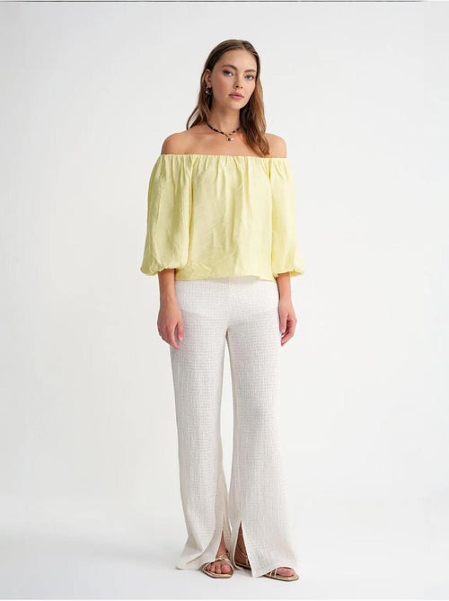 Blouse femme regular avec col madonna et détail volanté mixray - Kiabi