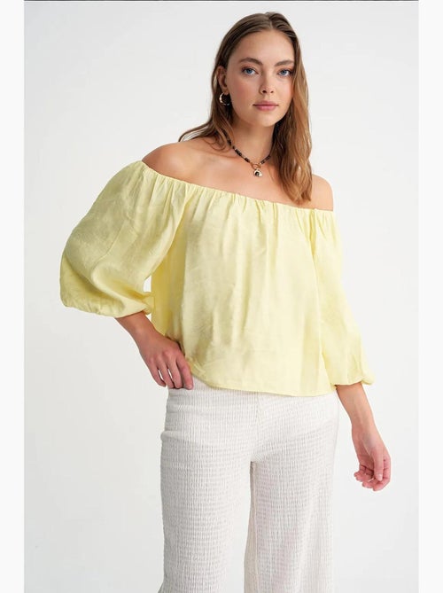 Blouse femme regular avec col madonna et détail volanté mixray - Kiabi