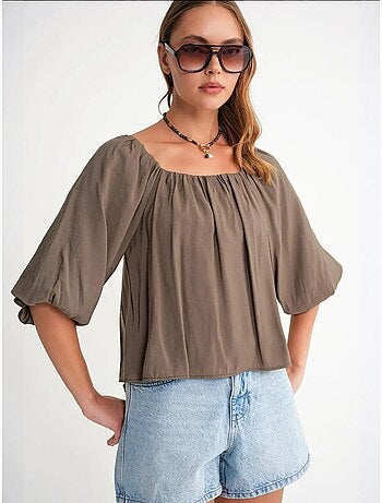 Blouse femme regular avec col madonna et détail volanté mixray