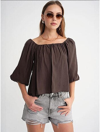 Blouse femme regular avec col madonna et détail volanté mixray