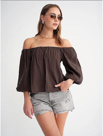 Blouse femme regular avec col madonna et détail volanté mixray