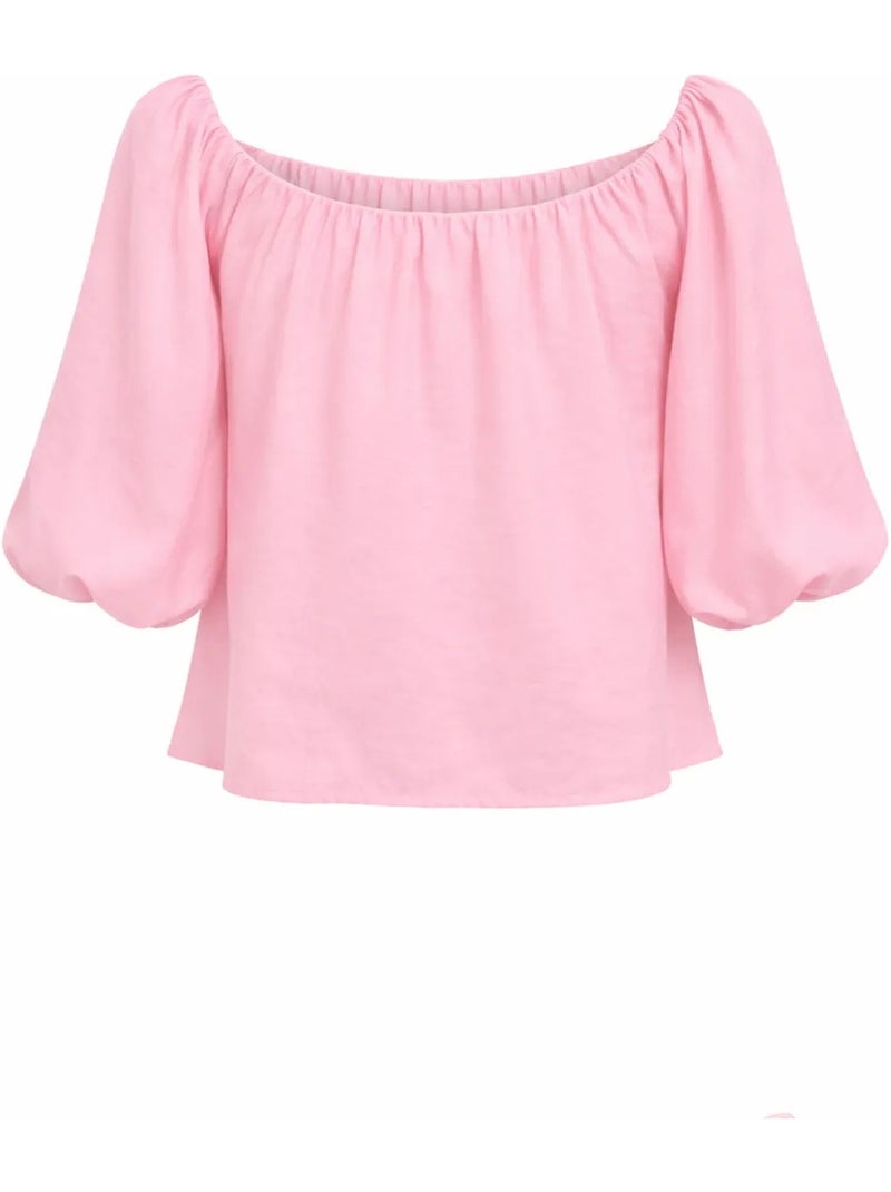 Blouse femme regular avec col madonna et détail volanté mixray Rose pâle - Kiabi