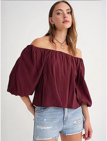 Blouse femme regular avec col madonna et détail volanté mixray