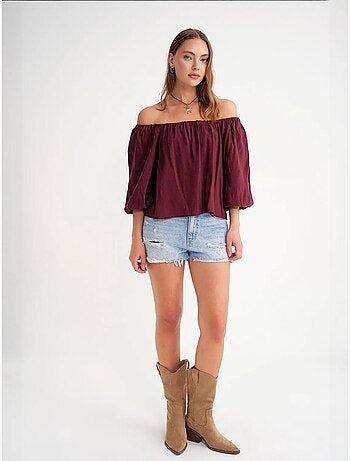 Blouse femme regular avec col madonna et détail volanté mixray