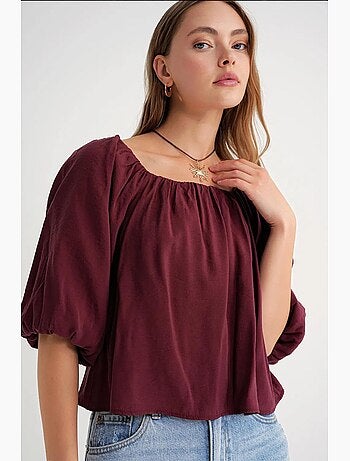 Blouse femme regular avec col madonna et détail volanté mixray